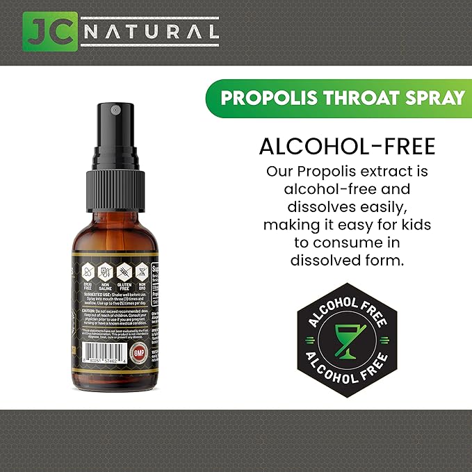 Propolis Throat Spray - Water Soluble, Alcohol Free. Natural Immune Support. Fights Harmful Organisms, Powerful Antioxidant- 1 fl oz (30ml) by JC Natural x CGM Labs