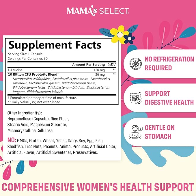Mama's Select Prenatal Probiotics for Pregnant Women – Pregnancy, Postnatal & Postpartum Support – Aids Lactation, Breastfeeding, Digestion, Morning Sickness, Baby Microbiome – 30 Capsules