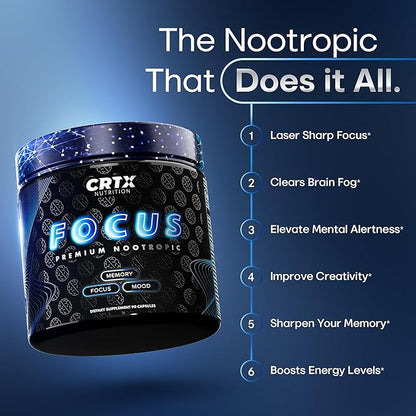 Nootropic Strongest Focus Supplement - Clinically Backed Ingredients Made in USA - Scientifically Backed Doses - Supplement for Brain Fog - AlphaGPC, Lions Mane, Rhodiola and More 10:1 90 Capsules