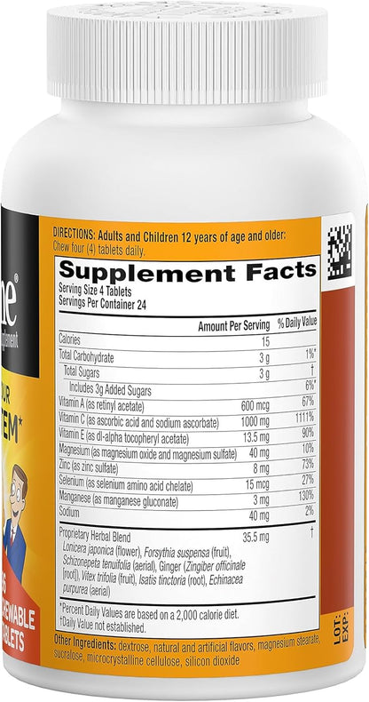 Airborne Vitamin C 1000mg (per Serving) - Citrus Chewable Tablets (96 Count in a Box), Gluten-Free Immune Support Supplement with Vitamins A C E, Zinc, Selenium, Echinacea, Ginger, Antioxidants