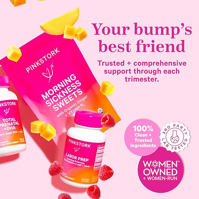 Pink Stork Prenatal Probiotics for Women - Vitamin B6, Prebiotics, Morning Sickness, Gut Microbiome, Pregnancy Probiotic, Immune Support, Pregnancy Must Haves - 60 Capsules