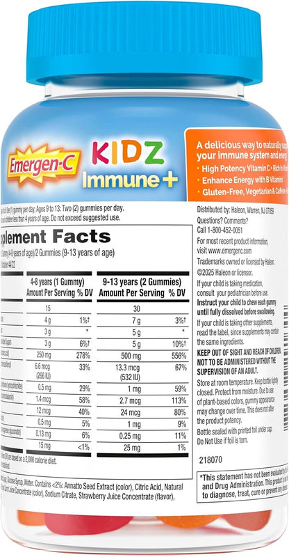 Emergen-C Kidz Immune+ Immune Support Dietary Supplements, Flavored Gummies with Vitamin C, B Vitamins and Vitamin D for Immune Support, Fun-Tastic Fruit Flavored Gummies - 44 Count
