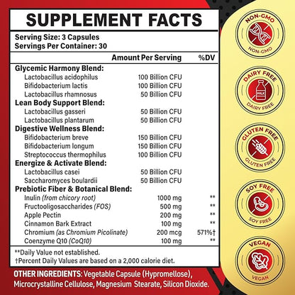 Probiotics for Men, Potent 50+ Mens Probiotic, Complete Gut & Digestive Health, with 850 Billion CFU, 1900mg Prebiotic Fiber, Energize, Immune, Mens Probiotics for Gut Health Over 50-450 Capsule