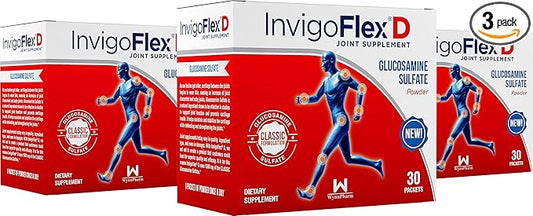 INVIGOFLEX 1500mg of Glucosamine Sulfate Powder (Classic Formulation) - Premium Joint Supplement for Knees, Hands, Back, and Hip Support D: Glucosamine Sulfate, Packets - 90 Packets