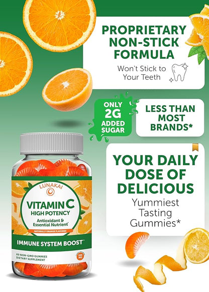 Lunakai Vitamin C and Elderberry Gummies Bundle for Adults and Kids - Organic VIT C Vegan Chewable Gummy Vitamins - Immune Support - Vegan, Non-GMO, No Corn Syrup, Gelatin Free, All Natural