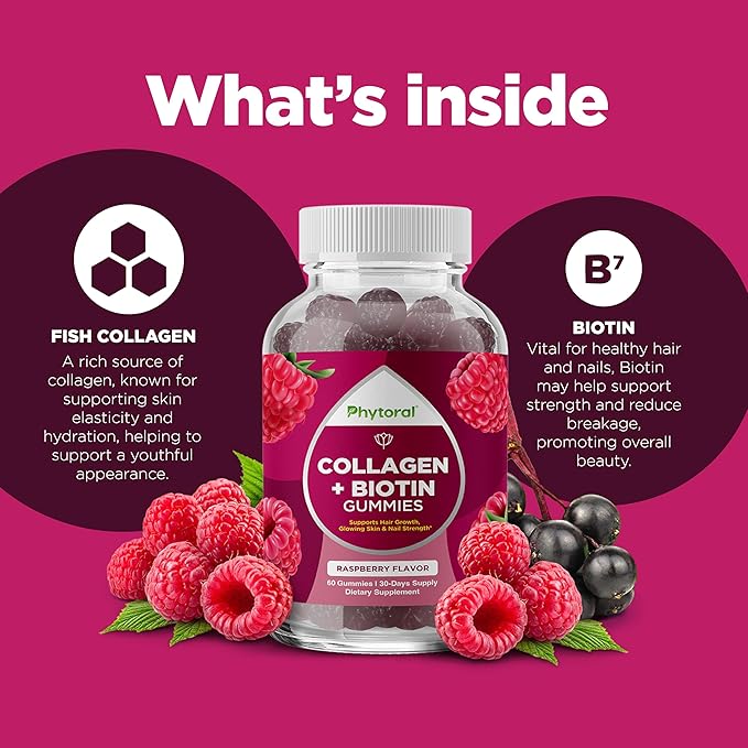 Hydrolyzed Collagen Gummies Vitamins for Adults - Hair Skin and Nails Gummies for Healthy Hair Growth Glowing Skin and Nail Care - Pure Collagen Supplement Joint Support Loss Care