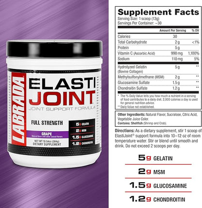 Labrada Nutrition Elastijoint, Grape - Glucosamine Joint Support Supplement Powder for Men & Women, Joint Relief & Bone Health Supplement with MSM, Glucosamine Chondroitin MSM - Gluten-Free