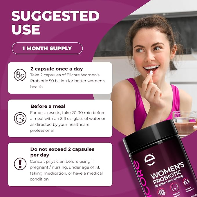 Probiotics for Women 50 Billion CFU - Lactobacillus for Digestive & Vaginal Health - Non-GMO, Gluten-Free Blend with MAKTREK Bi-Pass Technology - Vaginal Probiotics - 60 Veg Capsules