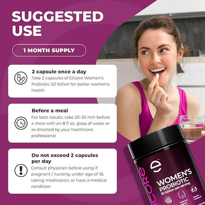 Probiotics for Women 50 Billion CFU - Lactobacillus for Digestive & Vaginal Health - Non-GMO, Gluten-Free Blend with MAKTREK Bi-Pass Technology - Vaginal Probiotics - 60 Veg Capsules