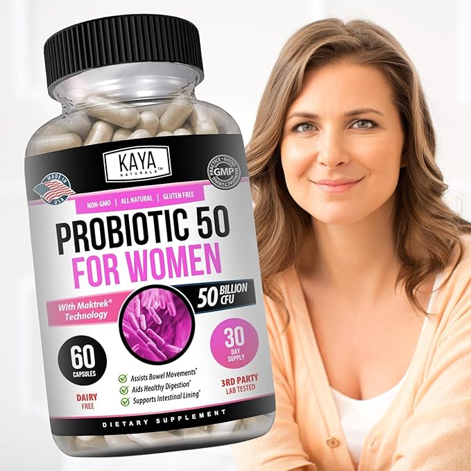 Kaya Naturals Probiotic 50 Billion CFU - Probiotics for Women, Probiotics for Men and Adults, Natural - Gut Health & Immune Support Supplement - Provides Digestive Support - 60 Vegetable Capsules
