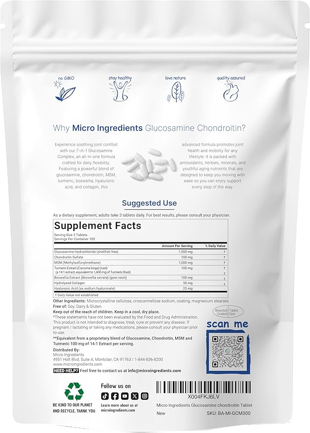 Glucosamine Chondroitin MSM & Turmeric 4,000mg Equivalent, 300 Bisected Tablets | Joint Health & Mobility Support for Women & Men | 7-in-1 with Boswellia, Hyaluronic Acid & Collagen Complex