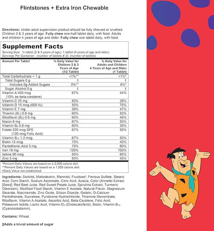 Flintstones Chewable Kids Multivitamin with Vitamin C, D, B12 & Iron for Toddlers, 90 Count