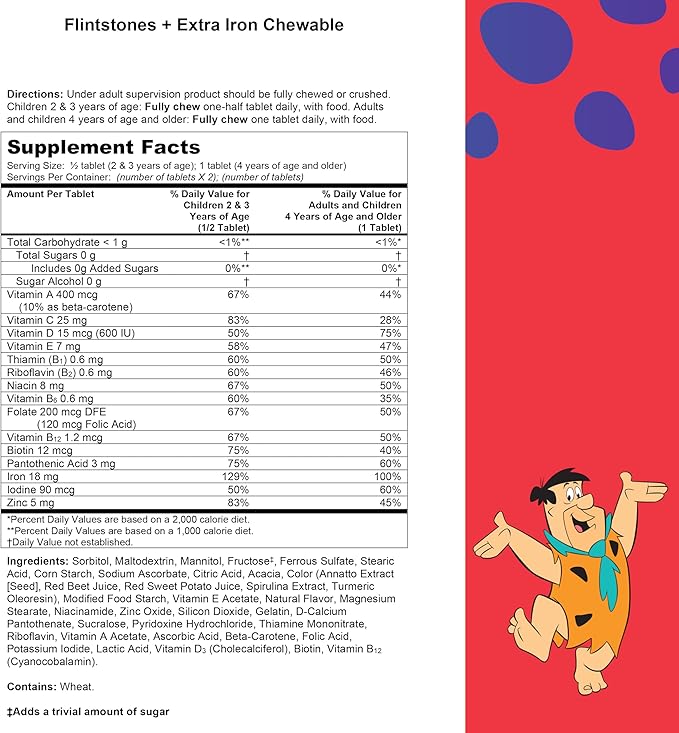 Flintstones Chewable Kids Multivitamin with Vitamin C, D, B12 & Iron for Toddlers, 90 Count (Pack of 2)