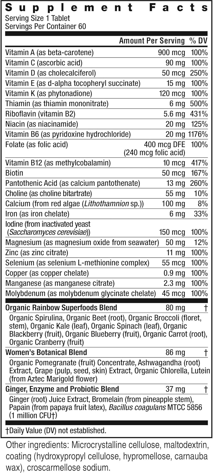 Rainbow Light Womens One High-Potency Daily Multivitamin, Womens Multivitamin Provides High-Potency Immune Support, With Vitamin C, Biotin and Ashwagandha, Vegetarian, 60 Count