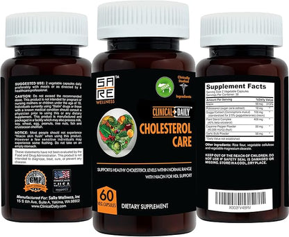 Clinical Daily Cholesterol Care Supplement. Vegan Cholesterol and Triglyceride Supplements. Plant Sterols Supplements Cholesterol Support with Guggul, Garlic, Niacin. 60 Capsules