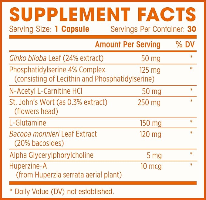 Natures Wellness Brain Booster | Natural Cognitive Enhancer for Increased Focus, Memory and Mental Clarity | Nootropics Brain Supplement | DMAE, Rhodiola Rosea Extract, Bacopa Monnieri, Ginkgo Biloba
