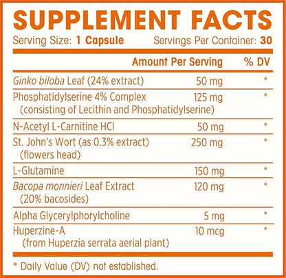 Natures Wellness Brain Booster | Natural Cognitive Enhancer for Increased Focus, Memory and Mental Clarity | Nootropics Brain Supplement | DMAE, Rhodiola Rosea Extract, Bacopa Monnieri, Ginkgo Biloba