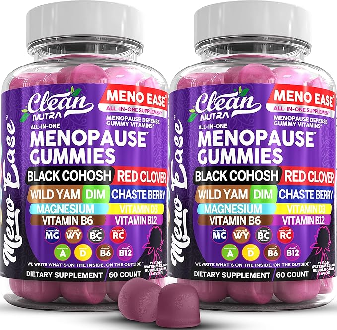 Menopause Supplement For Women Gummies with Black Cohosh, Wild Yam Magnesium, Red Clover For Menopause Relief Hormone Balance Night Sweats Mood Plus Bergamot, Vitamin D3, Vitamin B12, Vitamin B6 Clean