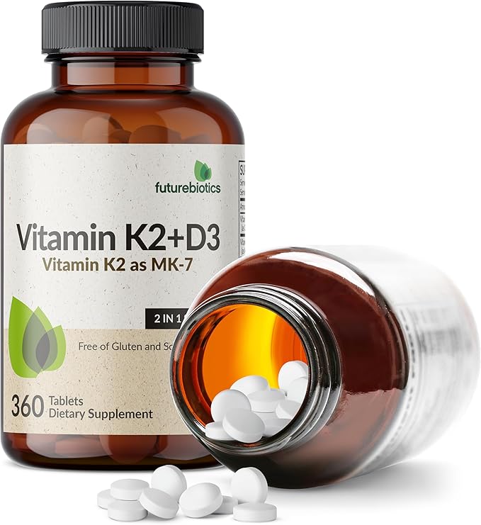 Futurebiotics Vitamin K2 with D3, 2 in 1 Support, 5000 IU Vitamin D3 & 90 mcg Vitamin K2 MK-7 Non-GMO, 360 Tablets