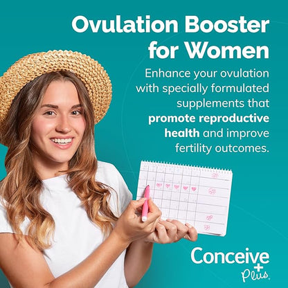 CONCEIVE PLUS Ovulation Support - Inositol Supplement | Myo-Inositol & D-Chiro Supplements | Hormone Balance for Women | COQ10, Folic Acid, Ginger | 30 Day Supply