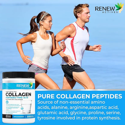 Renew Actives Hydrolyzed Collagen Peptides Powder 10G per Serving – Premium Grass-Fed Collagen for Skin, Joints & Hair – 9.4g Protein – Supports Collagen Formation & Muscle Recovery – Made in Canada