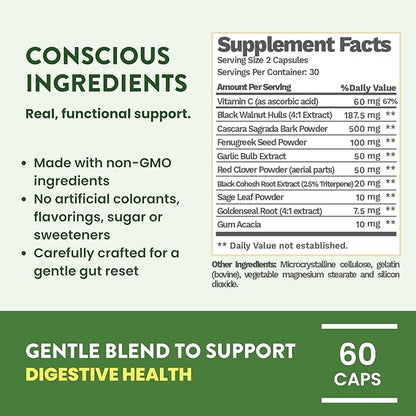 7 Day Advanced Colon Cleanse, Prebiotics & Natural Herbs, Supports Detox & Gut Flora for Women & Men, with Cascara Sagrada, Black Walnut Hulls & Black Cohosh, 30 Capsules 1-2 Daily | 7 Day Cleanse