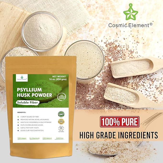 100% Pure Psyllium Husk Powder Organic – Finely Ground Fiber Supplement for Regularity & Keto | Psyllium Husk Powder for Baking and Gluten-Free Bread – 16 oz