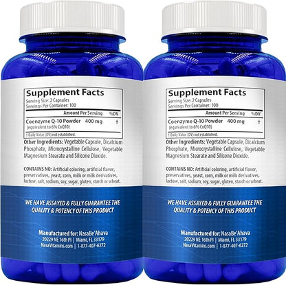 CoQ10 400mg Capsules | Vegan Friendly Coenzyme Q10 400mg per Serving from Easy Absorption Ubiquinone Supplement for Skin Heart and Energy Support | Made in the USA in cGMP Facilities (2 Pack)