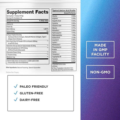 DR. EMIL NUTRITION Collagen Peptides Powder Plus Sleep Support - Collagen Powder for Women with 5-HTP, Melatonin & L-Theanine - Collagen Supplements with Biotin for Hair, Skin & Nails