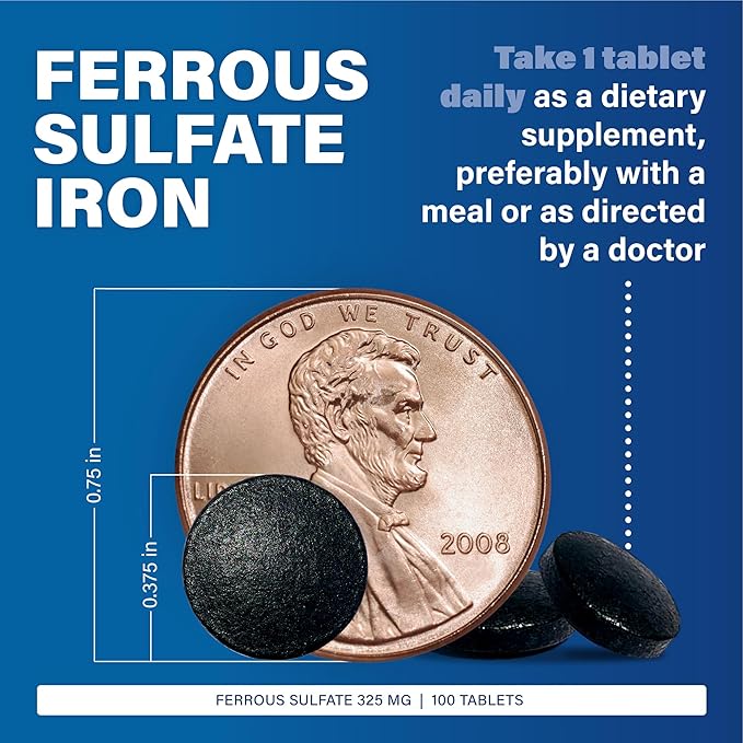 Major Ferosul - Ferrous Sulfate 325mg Tablets with 65mg of Elemental Iron - Iron Supplement for Women, Men - Green - 100 Count