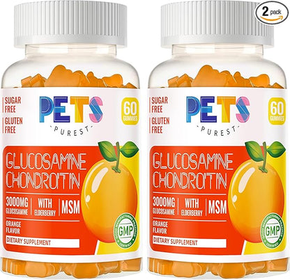 Glucosamine Chondroitin Gummies with MSM & Elderberry Extra Strength - Joint Support, Antioxidant Immune Support Supplement for Adults, Men & Women.(2 Pack) Orange