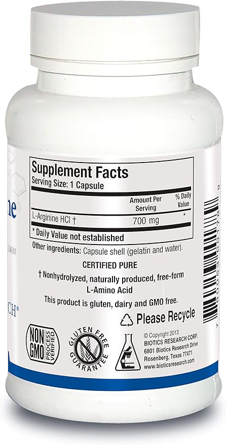 Biotics Research L Arginine, Important Amino Acid, Building Block for Muscles, Exercise Performance, Connective Tissue Support, Nitric Oxide Booster, Supports Cardiovascular Health, 100 Capsules