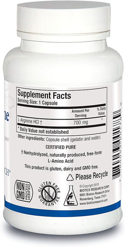 Biotics Research L Arginine, Important Amino Acid, Building Block for Muscles, Exercise Performance, Connective Tissue Support, Nitric Oxide Booster, Supports Cardiovascular Health, 100 Capsules