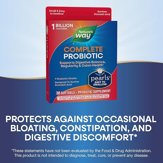 Nature's Way Complete Probiotic Pearls, Supports Digestive Balance*, 1 Billion Live Culture, Supplement for Men and Women, No Refrigeration Required, 30 Softgels (Packaging May Vary)