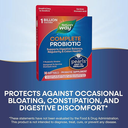 Nature's Way Complete Probiotic Pearls, Supports Digestive Balance*, 1 Billion Live Culture, Supplement for Men and Women, No Refrigeration Required, 30 Softgels (Packaging May Vary)