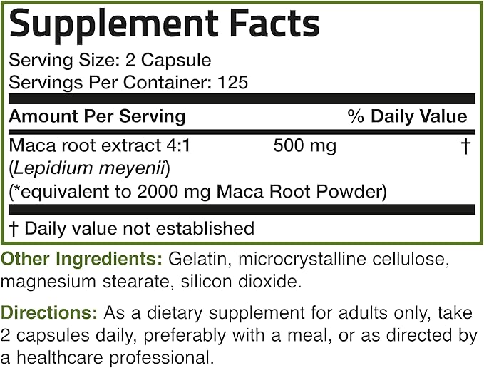 Bronson Maca Root Lepidium Meyenii Non-GMO, 250 Vegetarian Capsules