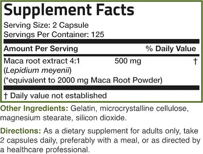 Bronson Maca Root Lepidium Meyenii Non-GMO, 250 Vegetarian Capsules