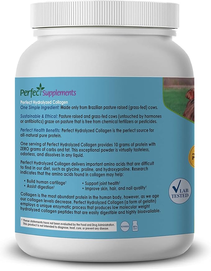 Perfect Supplements – Unflavored Hydrolyzed Collagen Powder for Men and Women - Collagen Peptides - Mix in Hot Cold Liquids, Grass Fed, Easy Absorption, 660 Grams