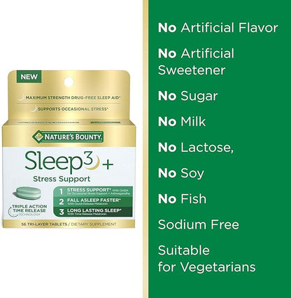 Nature's Bounty Stress Support Melatonin by Sleep3, 10mg, Tri-Layered Tablets, 56 Count