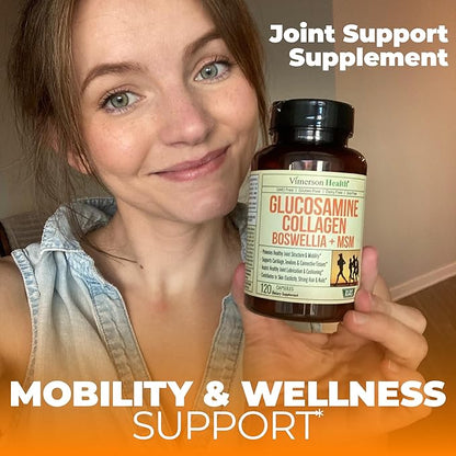Vimerson Health Glucosamine Chondroitin MSM with Hydrolyzed Collagen Peptides - Joint Support Supplement with Quercetin, Bromelain & Boswellia Extract - Collagen Pills for Hair Skin Nails - 2 Pack
