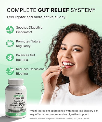 16 in 1 Slippery Elm Bark Supplement for Women & Men - Probiotic, Psyllium Husk, Cascara, Magnesium & Marshmallow Root Complex for Digestive Health & Leaky Gut Wellness - DGL Licorice Extract Capsules