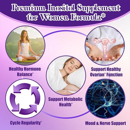 Myo-Inositol & D-Chiro Inositol Supplement For Women, 40:1 Ratio Support Hormone Balance & Ovarian w. Organic Chaste Tree Berry, Ceylon Cinnamon for Healthy Cycle Regulation, Mood, Nerve