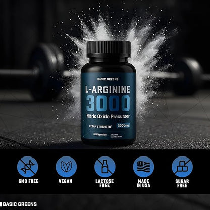 L Arginine 3,150mg (90 Capsules) - L-Arginine Supplement for Men and Women with Nitric Oxide Precursor, LArginine Supplement