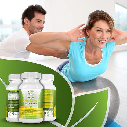 POTENT VEGAN OMEGA 3 Supplement: Better Than Fish Oil! Plant Based Water Extracted Algae Oil- DHA EPA DPA Fatty Acids- Non GMO- Improve Immune System, Joint, Heart, Skin & Brain Health- 2 Month Supply