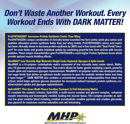 Maximum Human Performance MHP Dark Matter Post Workout, Recovery Accelerator, w/Multi Phase Creatine, Waxy Maize Carbohydrate, 6g EAAs, Orange Crush, 20 Servings, 55 Oz