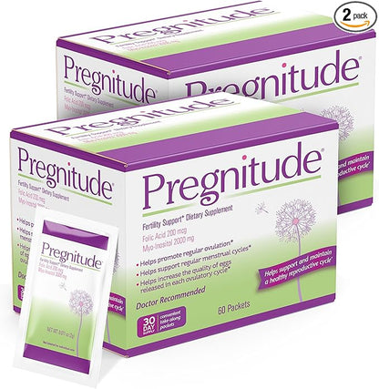 Pregnitude Reproductive Fertility Support - Helps Promote Regular Ovulation - Menstrual Cycles, and Increase Quality of Eggs - 60 Day Supply 120 Packets