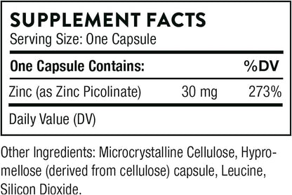 THORNE Zinc Picolinate 30 mg - Well-Absorbed Zinc Supplement for Growth and Immune Function* - 60 Capsules