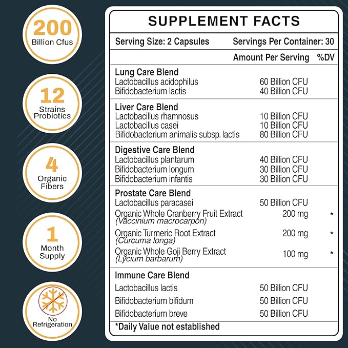 Probiotics for Men, 500 Billion CFUs & 12 Strains Mens probiotic, with Turmeric, Cranberry, Goji - Probiotics for Digestive Health, Gut, Immune & Bloating, Prostate & Urinary Tract Health, 120 Capsule