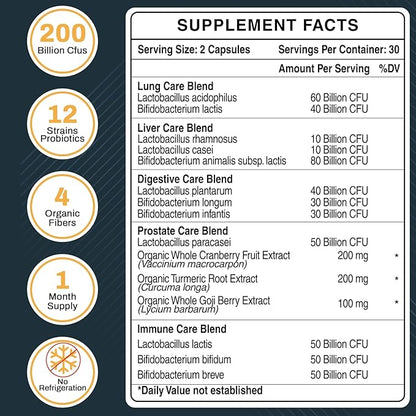 Probiotics for Men, 500 Billion CFUs & 12 Strains Mens probiotic, with Turmeric, Cranberry, Goji - Probiotics for Digestive Health, Gut, Immune & Bloating, Prostate & Urinary Tract Health, 240 Capsule