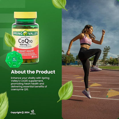 Rapid-Release CoQ10 100 mg, 60 Softgels with Bundle Exclusive Vitamins & Minerals - A to Z - Better Ligth&Spring Guide + Weekly Pill Organizer (3 Items)